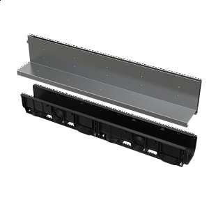 Venkovní žlab štěrbinový s&nbsp;asymetrickým nástavcem 160&nbsp;mm, nerez